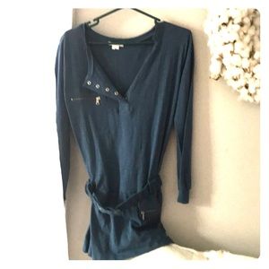 Blue long sleeve dress with belt